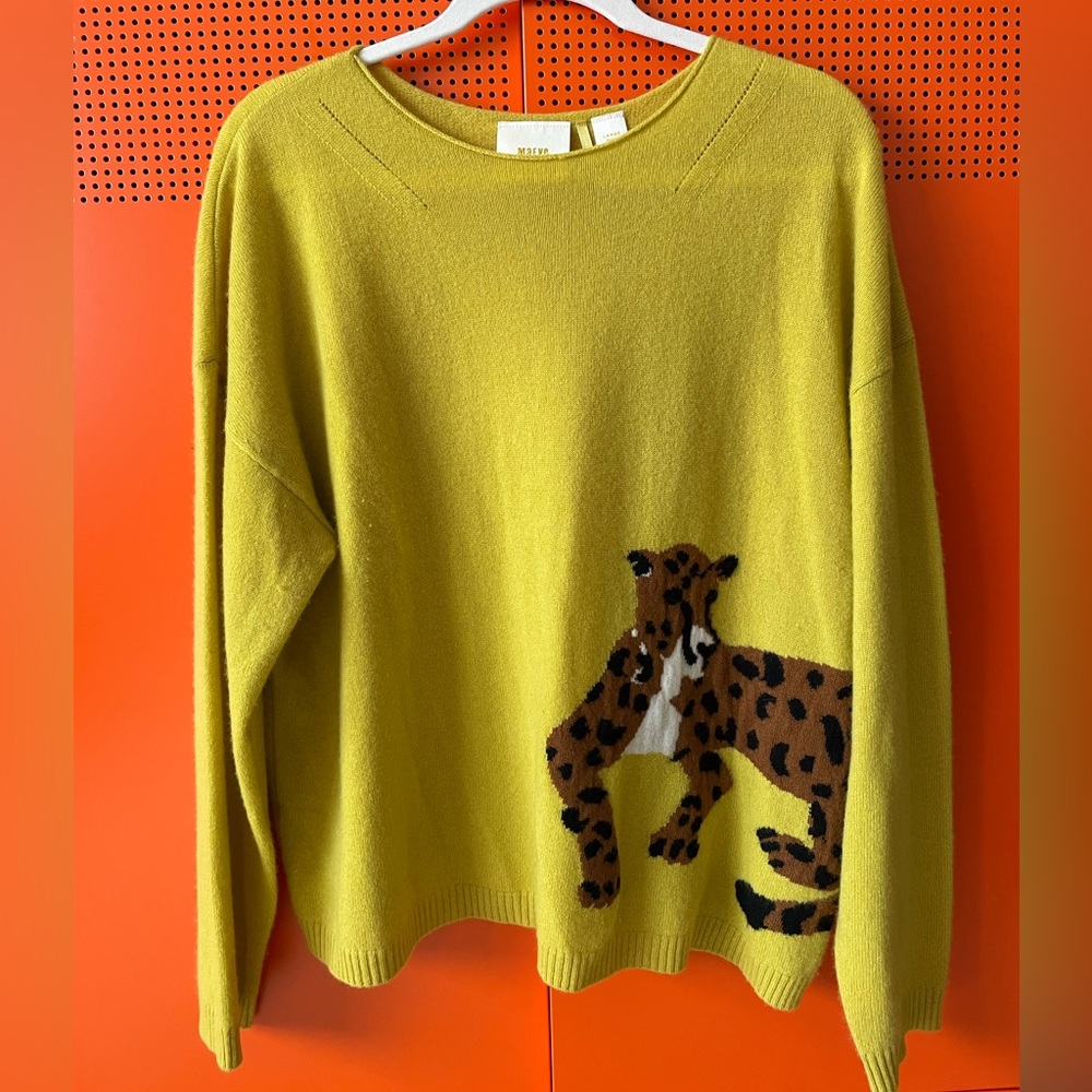 Maeve Anthropologie Chartreuse Leopard Sweater